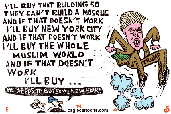Randall Enos - Cagle Cartoons - Trump Weighs In Color - English - donald trump,trump,mosque,ground zero mosque