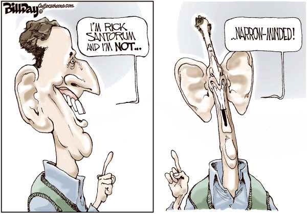 Bill Day - Cagle Cartoons - NOT narrow-minded - English - Santorum, culture wars, primaries, women, abortion, GOP
