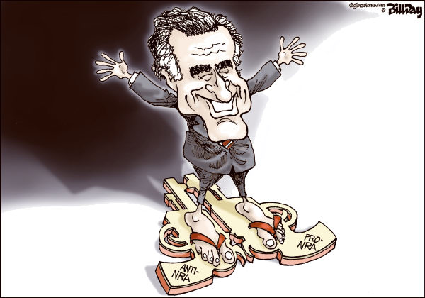 Bill Day - Cagle Cartoons - Flip Flop Mitt - English - Romney, pro NRA, anti NRA, flip flop