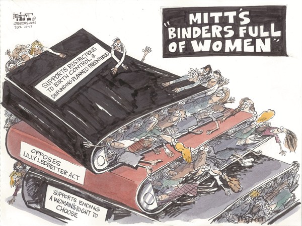 Mitts Binder © Chris Britt,The State Journal Register,debate,women,binder,services,choice,birth control,binder-full-of-women,debate-2