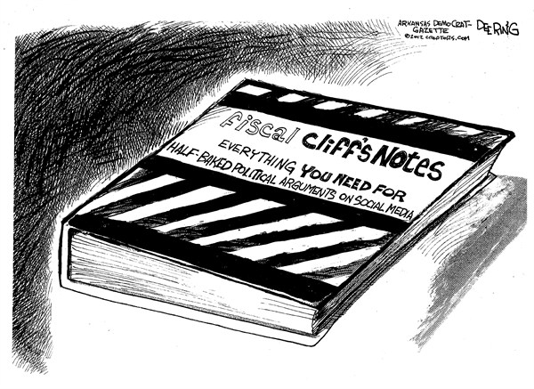 Fiscal Cliffs Notes © Bob Gorrell,National/Syndicated,fiscal cliff,notes,argument,tax,taxes-common-ground