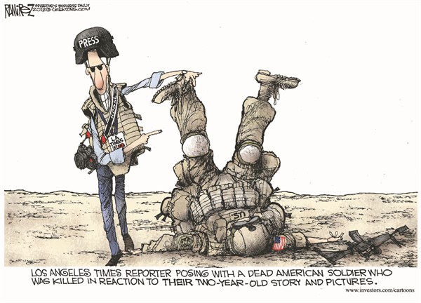 LA Times Reporter © Michael Ramirez,Investors Business Daily,war,soldier,killed,reporter,los angeles,times,story,picture
