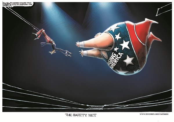 Safety Net © Michael Ramirez,Investors Business Daily,safety,net,aging,america,social security,government