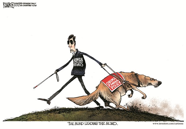 Blind Leading the Blind © Michael Ramirez,Investors Business Daily,chen guangcheng,blind,lead,china,policy,human,rights,obama