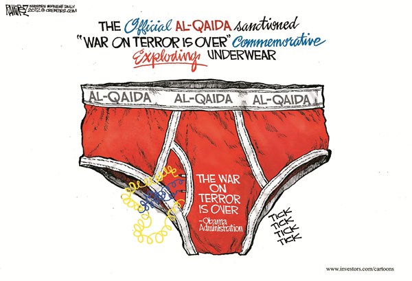 Exploding Underwear © Michael Ramirez,Investors Business Daily,obama,underwear,exploding,terror,al qaida,obama,airlines