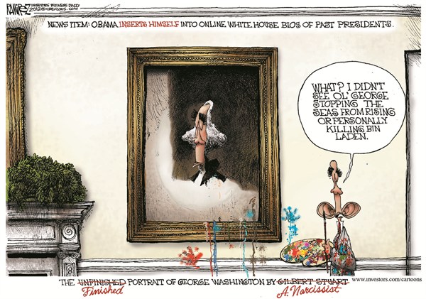 Obama Inserts Himself © Michael Ramirez,Investors Business Daily,obama,george washington,bio,president