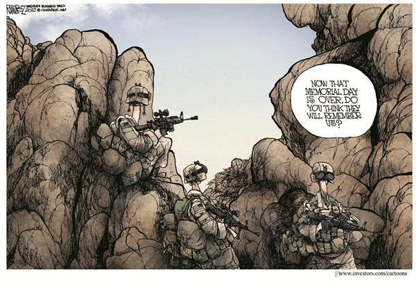 Memorial Day Over © Michael Ramirez,Investors Business Daily,memorial day,soldiers,fight,freedom,over,remember