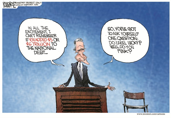 Feeling Lucky © Michael Ramirez,Investors Business Daily,eastwood,national,debt,actor,lucky,speech,campaign,election,gop,clint-eastwood,republican-convention-2012