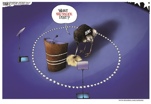 What Debt © Michael Ramirez,Investors Business Daily,debt,dems,trillion,dollar,spending,democratic-convention-2012
