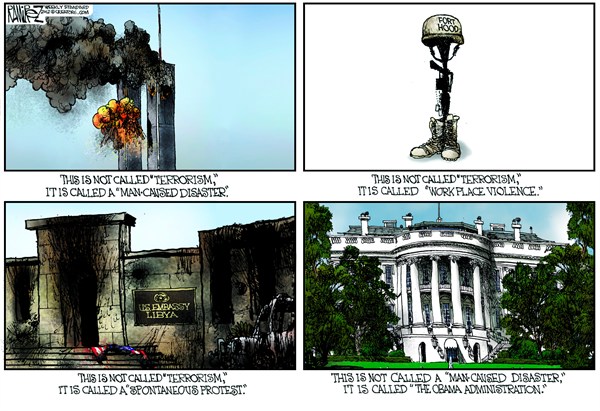 Man Caused Disaster © Michael Ramirez,Investors Business Daily,white house,terrror,disaster,fort hood,terrorism