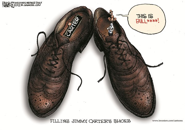 Jimmy Carters Shoes © Michael Ramirez,Investors Business Daily,obama reelection,jimmy carter,shoes,campaign,election