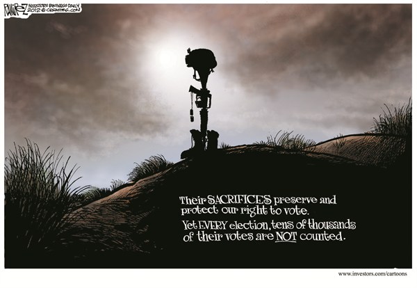 Right To Vote © Michael Ramirez,Investors Business Daily,voters 2012,sacrifice,troops,freedom,soldiers