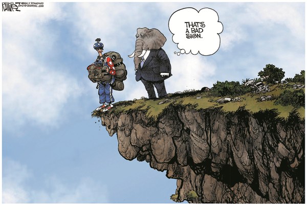 Bad Sign © Michael Ramirez,Investors Business Daily,fiscal cliff,jump,gop