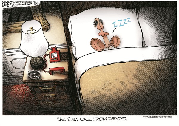 3am Call © Michael Ramirez,Investors Business Daily,egypt,phone call,obama,sleeping,help