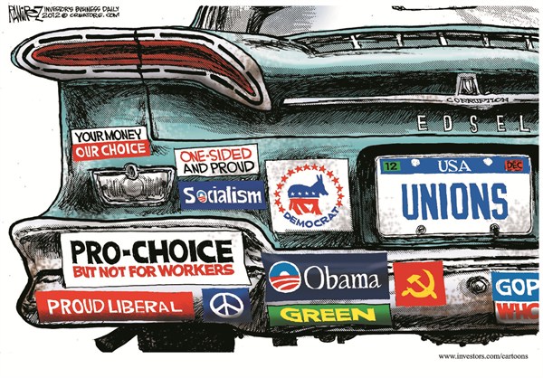 USA Unions © Michael Ramirez,Investors Business Daily,work,unions,obama,workers,socialism,right,Union Unrest