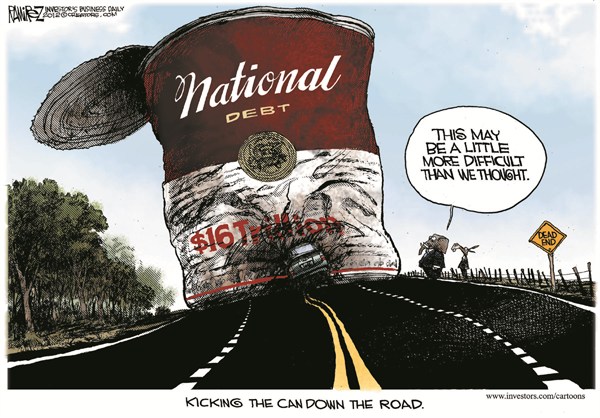 Kicking the Can © Michael Ramirez,Investors Business Daily,national,debt,kick,can,trillion