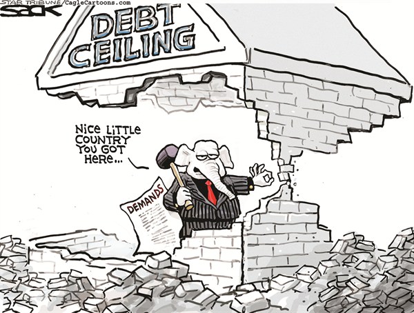 Steve Sack - The Minneapolis Star Tribune - Debt Ceiling Threat - English - debt ceiling, debt, budget, government, politics, budget negotiations