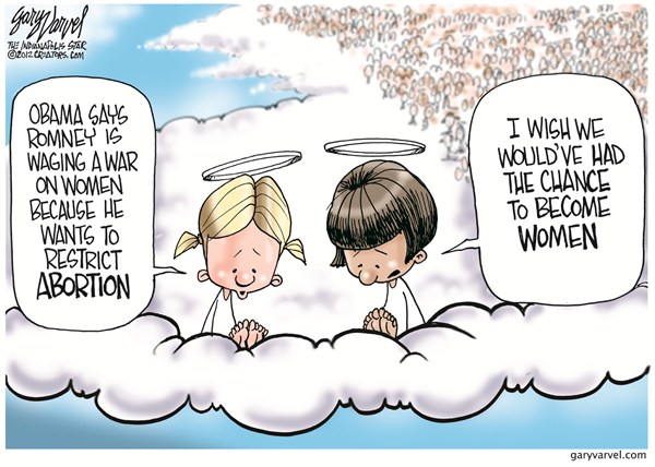 Becoming a Woman © Gary Varvel,The Indianapolis Star News,abortion,women,romney,obama,campaign,final-election-countdown