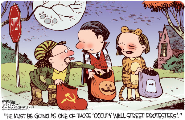 Rick McKee - The Augusta Chronicle - Occupy Protester Costume - English - Occupy Wall Street, protester, Occupy, Halloween, costume, wealth redistribution