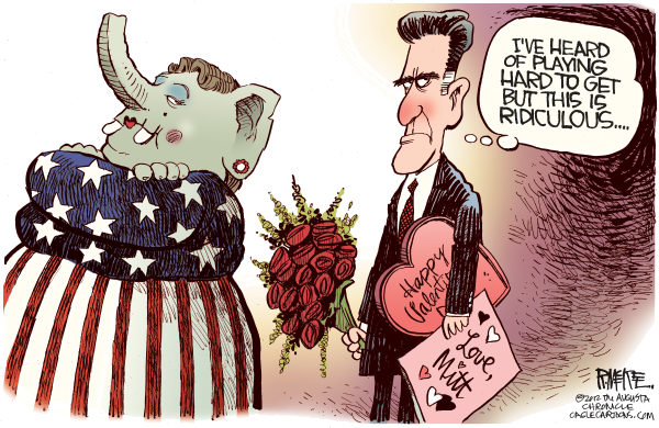 Mitts Valentine COLOR © Rick McKee,The Augusta Chronicle,Mitt, Romney, Valentines Day, GOP, Republican, Presidential primary, candidate