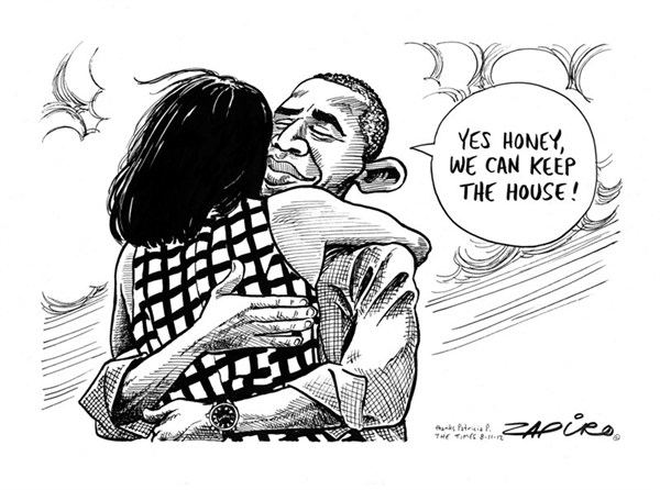 Obama Wins © Zapiro,zapiro.com ,obama,winner,white house,michelle obama,election,obama-wins-2012,election-over-2012